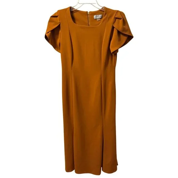 Marc New York Brown Midi Dress W/ Pleated Puff Sleeves size 8 Dress - Picture 8 of 12